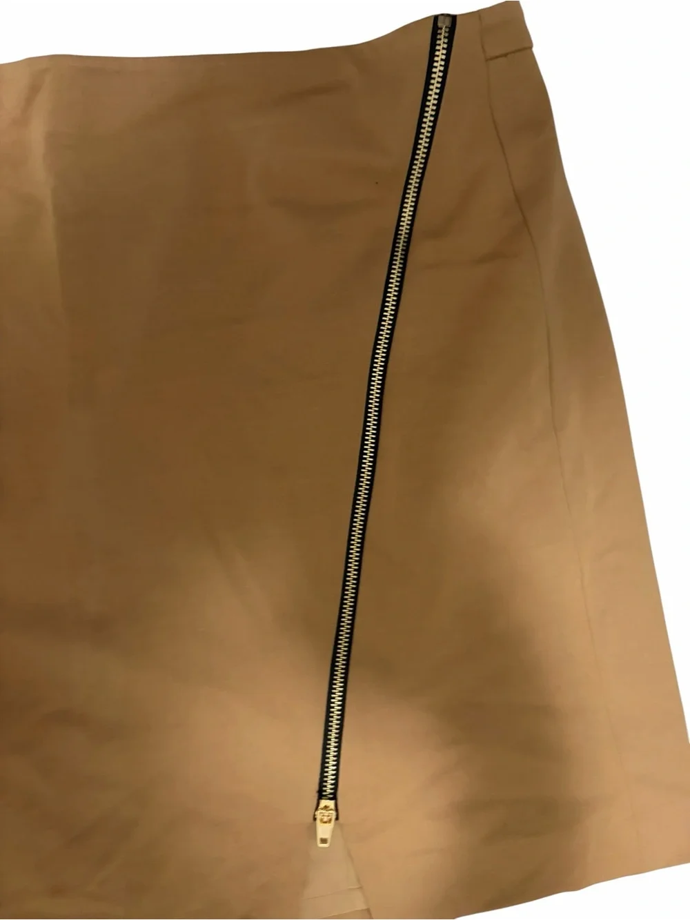 Ava & Aiden Tan Asymmetrical Zipper Mini Skirt 0